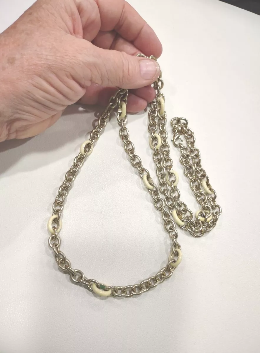 Modern Gold Tone Cream Enamel J. Crew Signed Chain Necklace L8 eBay
