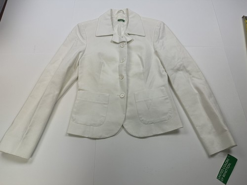 NWT Benetton Women's White Blazer Suit Jacket Size 38 Made In Italy