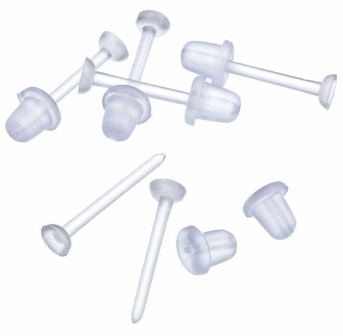 20 Pairs Invisible Clear Plastic Stud Earrings. Acrylic Post Silicone Back. - Picture 2 of 6