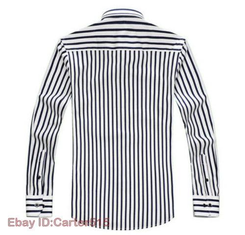 Mens Long Sleeves Dress Shirts Formal Camisas Business Strips Multicolor Shirts - Picture 20 of 30