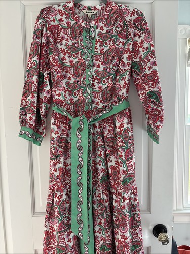 NWT BODEN Flo Midi MAXI Shirt DRESS Paisley Pink Green Red PRAIRIE Size 12 R - Picture 2 of 13