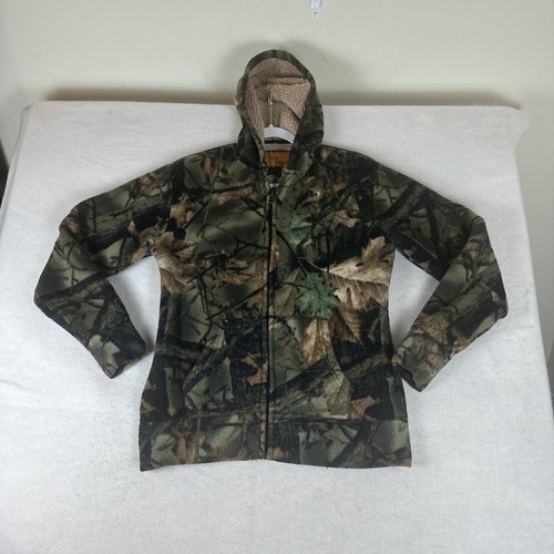 Vintage Camo Trail Crest Fleece Zip Up Jacket Sz Medium 90s Hunting Fishing Y2K - Picture 3 of 12