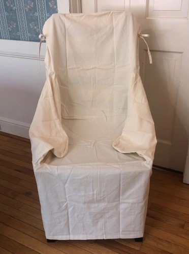 Pair (2) Pottery Barn Dining Room Arm Chair Slipcover Warm White Twill NWOT - Picture 5 of 7