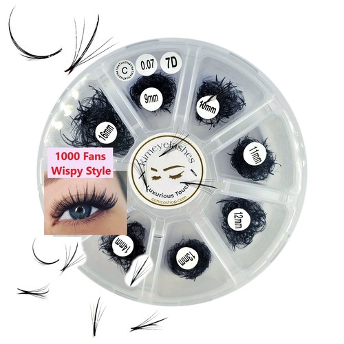 Ventiladores sueltos de volumen 5D Wispy 1000 prefabricados extensiones de pestañas negras profesionales mixtos - Imagen 12 de 15