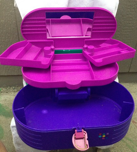 Large Vintage CABOODLES Train Case Organizer 3-Tier Mirror Teal Purple Pink 2640 - Picture 9 of 12