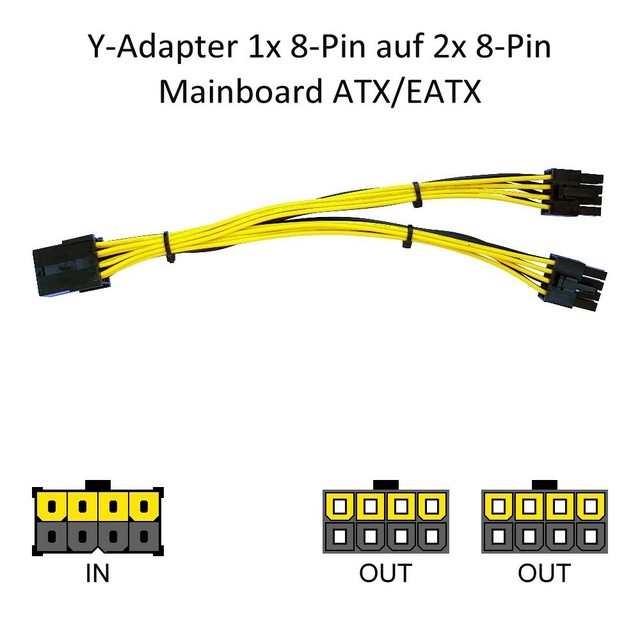 Y-Adapter ATX 1x 8-Pin auf 2x 8-Pin ATX/EATX SV Mainboard Y-Adapter ATX 1x 8-Pin auf 2x 8-Pin ATX/EATX SV Mainboard