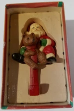 Yuletide Traditions Holiday Stocking Hanger Christmas Santa with Big Teddy Bear