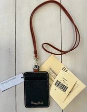 NWT Dooney & Bourke Pebble Grain ID Credit Card Lanyard Black Leather