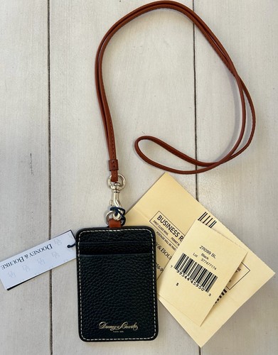 Neu mit Etikett Dooney & Bourke genarbtes Ausweis Kreditkarte Schlüsselband schwarzes Leder
