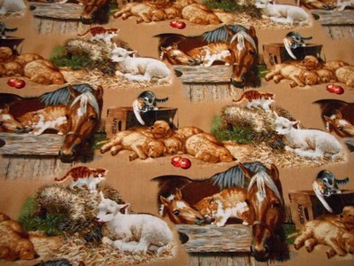 Cotton Fabric 1 3 8 Yard Barnyard Animals Baby Horse Pup Lamb Lt