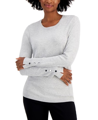 Alfani Damen Petite Größe MP Medium Nietendetail Pullover Sweater hellgrau 089