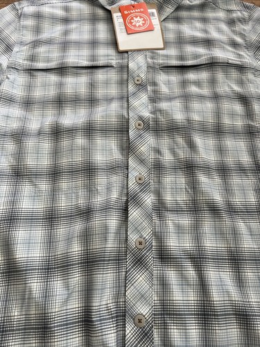 Simms Stone Cold Short Sleeve Shirt Steel Blue Ombré Plaid Small - Picture 5 of 11