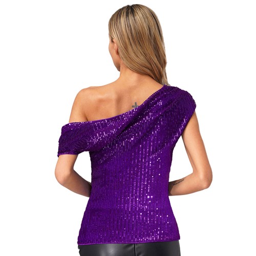 Women TOP Solid Color Daily Wear Comfortable T-shirt Soft One-shoulder Club - Picture 20 of 79