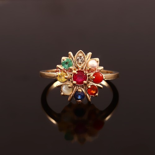 Natural Navratna Gemstone with Gold Plated 925 Sterling Silver Women's Ring #226 - Picture 7 of 13