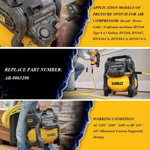 180-225 PSI Air Compressor Pressure Power Switch Fit for Dewalt D55146, Pressure - Picture 4 of 12