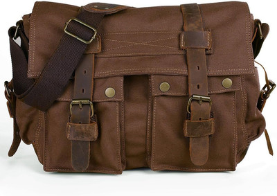 Men'S Canvas Camera Bag Leather DSLR SLR Camera Case Vintage Camera Messenger Ba