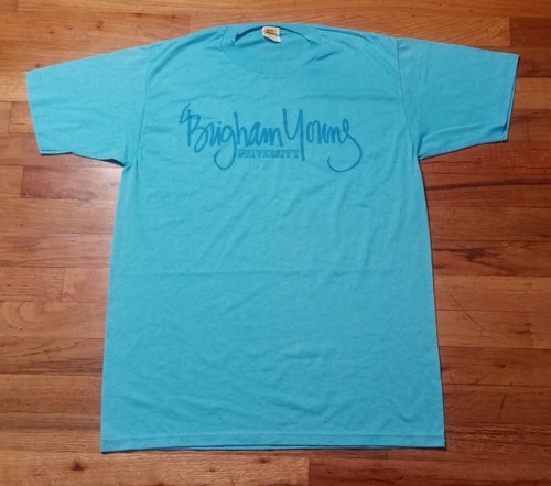 Vintage 80s Single Stitch Brigham Young BYU Cougars T Shirt L 50/50 Velva Sheen - Bild 2 von 5