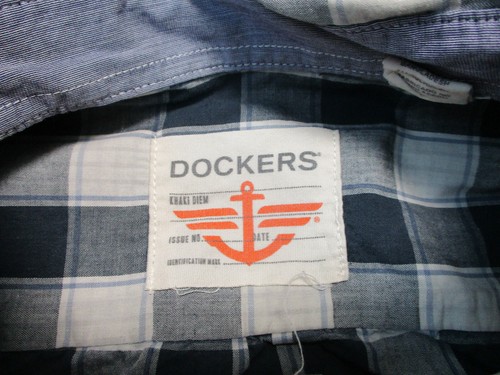 Dockers Button Up Shirt Large Adult Blue Plaid Casual Pockets Cotton Logo Mens L - Picture 4 of 10