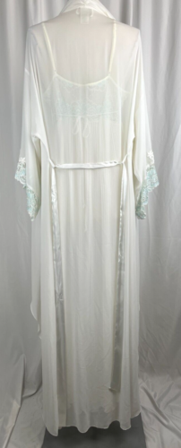 New Jonquil by Diane Samandi Peignoir Set Gown and Robe Ivory w/ AQUA, Lace Sz L - Picture 23 of 24