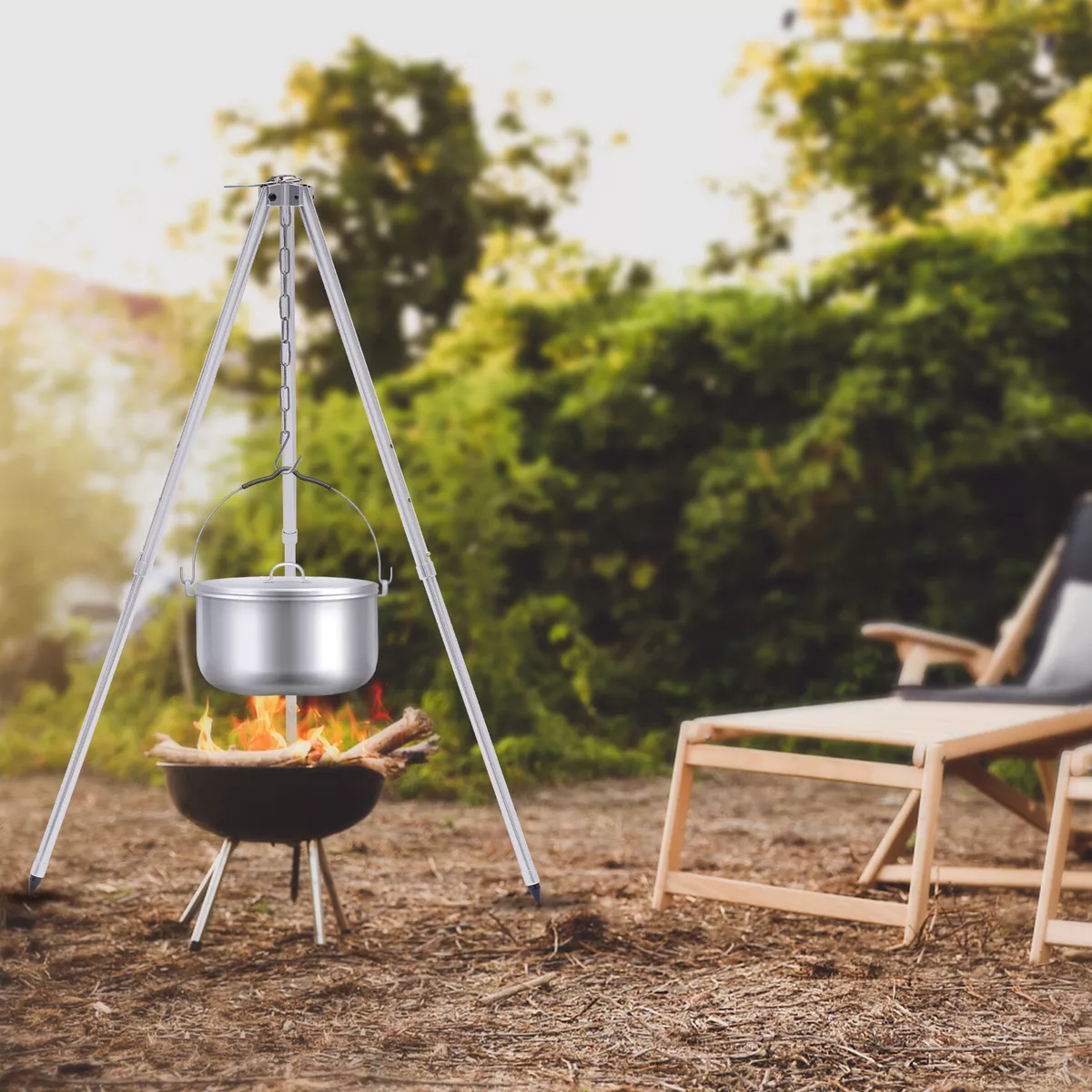 Camping Tripod Campfire Cooker Oven Dutch Tripod Grill Tripod Cooker Stand  USA