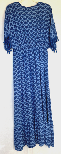 Abito OS blu cotone ricamato nappa boho lunghezza maxi nuovo senza etichette - Foto 17 di 22