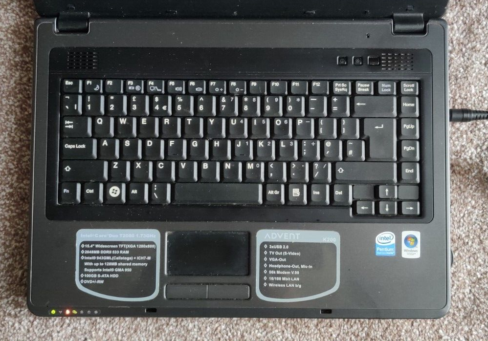 Advent K200 1.73GHz Dual Core Laptop Win10 15.4'' SSD cam Good