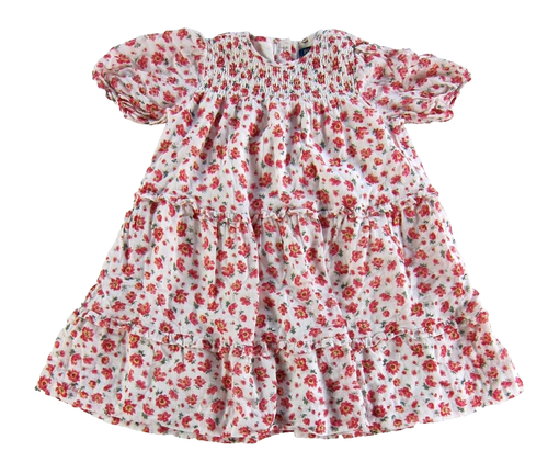 Ralph Lauren Polo White Pink Green Floral Short Sleeve Tiered Smock Dress Girl 8 - Picture 1 of 5