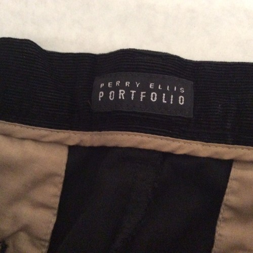 PANTALONES PERRY ELLIS HOMBRE 38x30 Negro Pana Plisados Puños ALGODÓN CLÁSICO PREPPY - Imagen 8 de 11