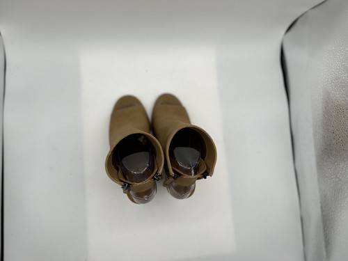 Dolce Vita Booties Women's Sz 6 Tan Faux Leather Side-Zip Block Heel Peep Toe - Picture 5 of 8