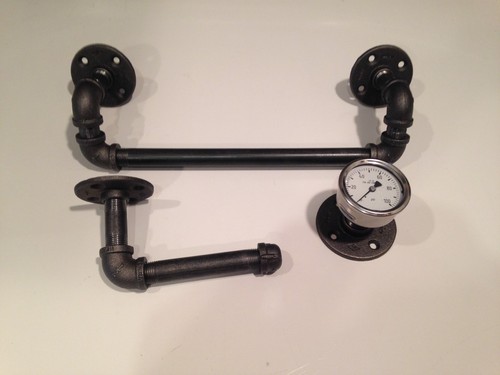 Steampunk / Industrial black pipe ( Toilet Paper Holder, Gauge & Towel Holder ) - Picture 5 of 5