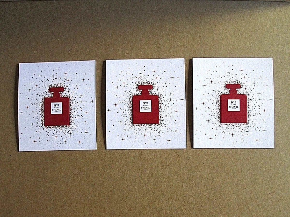 SET OF 3 CHANEL PARIS NO 5 L'EAU RED PERFUME BOTTLE HOLIDAY 2018  BLOTTER CARD