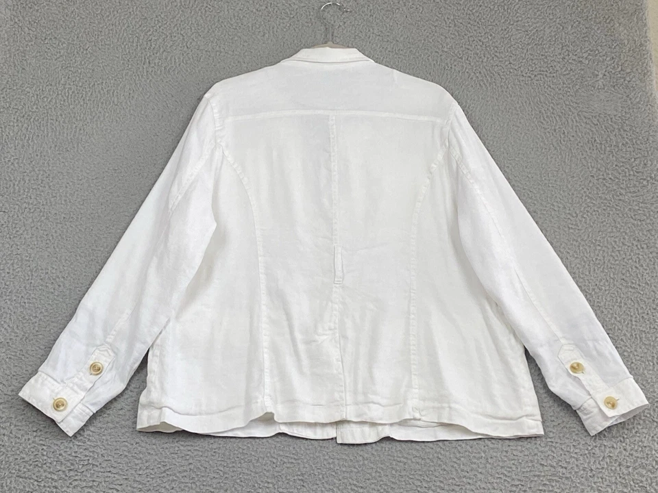 Chaqueta SUNDANCE XL Blanca Mezcla de Lino Forrada de Satén Lagenlook Artística Boho Costera Foto 3 de 4