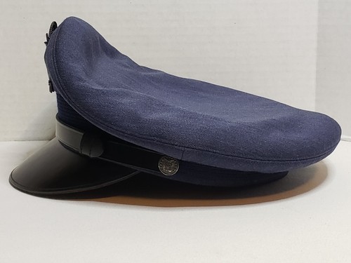 US Air Force Officers Service Dress Blue Wool Visor Cap Flight Ace Size 7 1950s - Picture 4 of 24