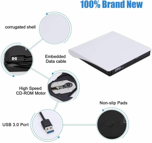 Slim External Drive USB 3.0 Disc Player CD DVD Burner Writer For Laptop PC Mac - Picture 4 of 14