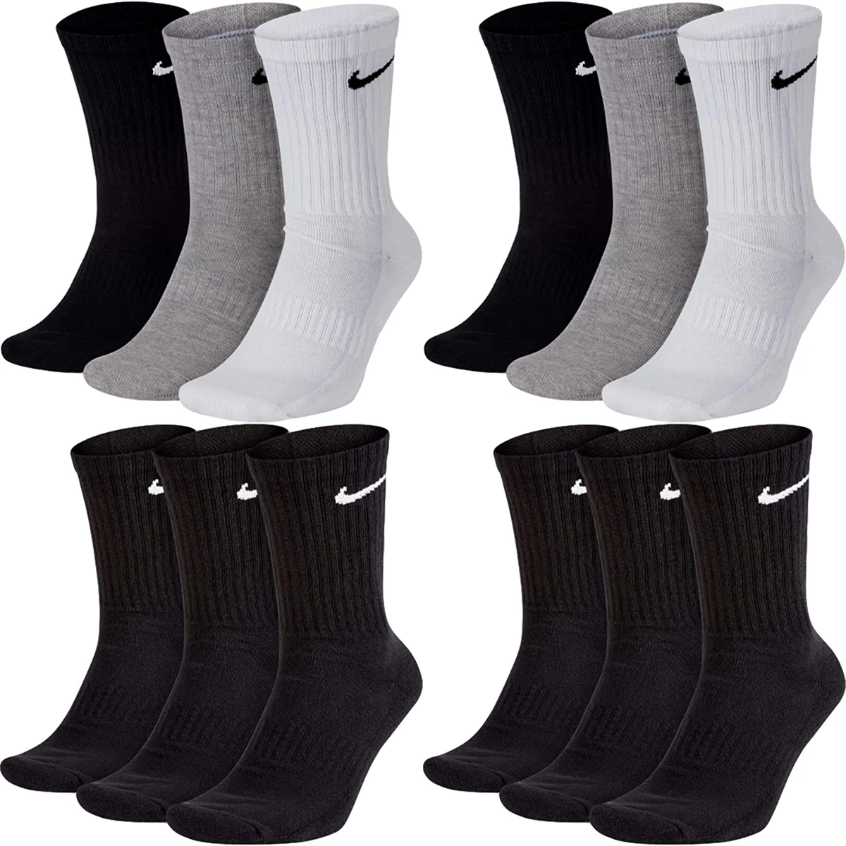 Nike Socken Herren Damen Lang Weiß Grau Schwarz Tennissocken 12 Paar Sportsocken