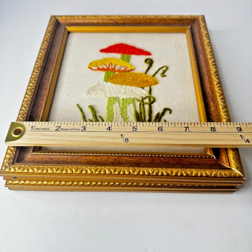 2er Set Vintage Frosch Pilz Crewel Stickerei fertig gerahmt Retro Stickerei - Bild 8 von 11