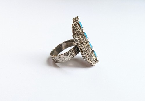 Vintage Turquoise Silver Tone American Southwest Adjustable Ring - Picture 4 of 6