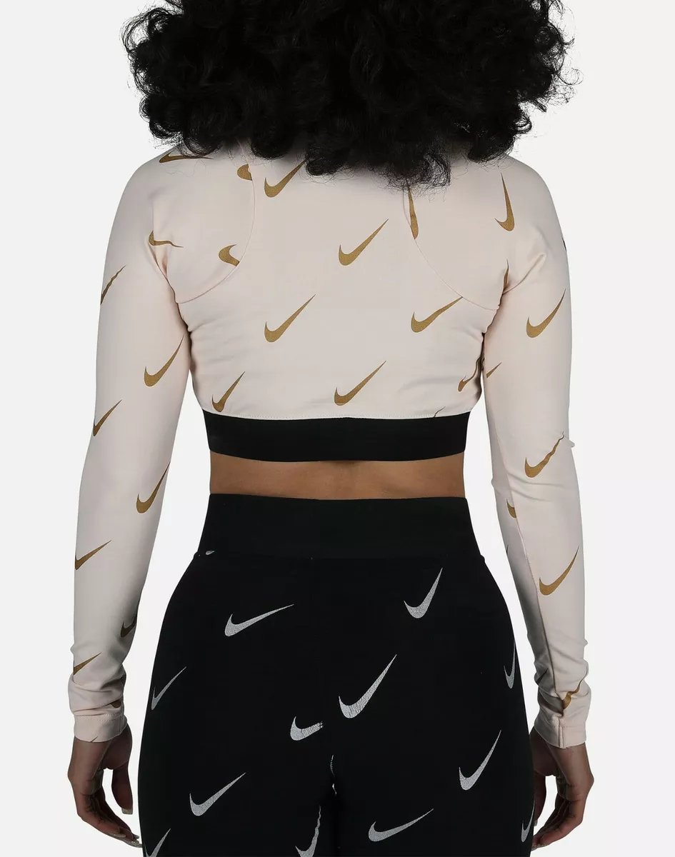 Women s Nike Metallic Crop Top Long Sleeve XL Guava Ice Orange Tight Fit