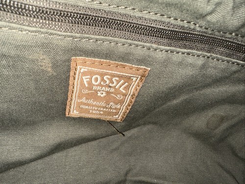 Fossil Authentic Style 1954 Green Fabric fully lined Hand Bag With Leather Strap - Picture 10 of 12