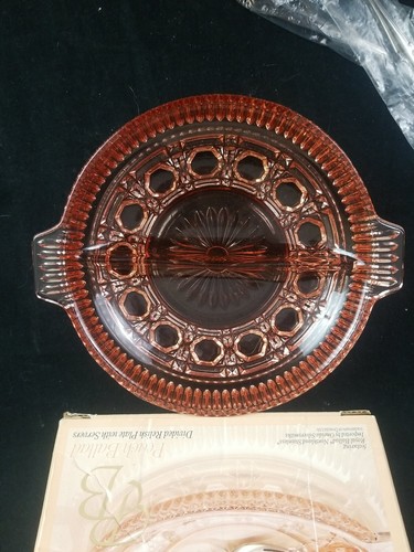 NIB Peach Ballard Indiana Glass Pink Divided Relish Plate With Servers #4059 - Picture 3 of 5