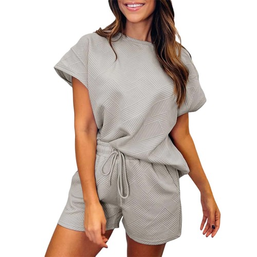 Women's Outfits Sets Casual Short Sleeve Shirts Shorts Cozy Pajamas SweatsuitSet - Picture 7 of 80