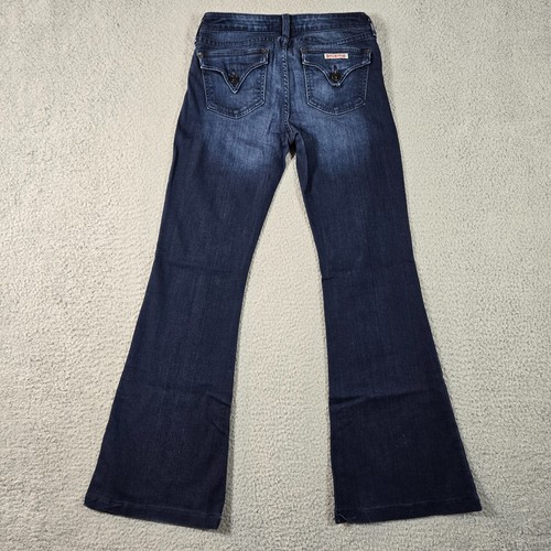 Hudson Jeans Women 28 26x30 Blue Signature Flare Low-Rise Flap Pockets Dark Wash - Picture 2 of 13