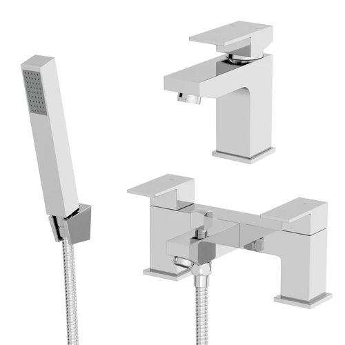 Modern Bathroom Square Mono Basin Sink Mixer Tap Bath Shower Filler Tap Set