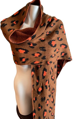 True Love Orange Brown Animal Print Winter Rectangle Scarf Wrap 19" x 90" New - Bild 2 von 7