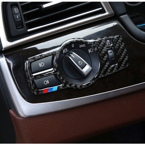 A Real Carbon Fiber Headlight Switch Panel Cover Trim For BMW 5 Series F10 11-17 - Picture 2 of 6