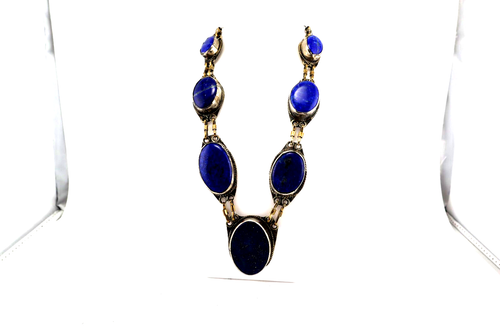 Vintage Silver Plated Blue Lapis Lazuli Bold Boho Statement Necklace, Beautiful! - Picture 3 of 14