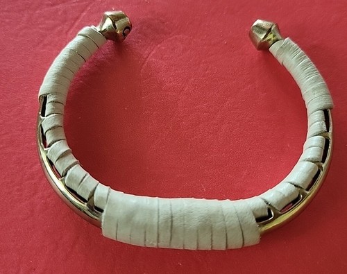 Gropius Solid Brass Wrapped leather Cuff Bracelet NYC Gamin Designer $297 Fine! - Picture 4 of 14