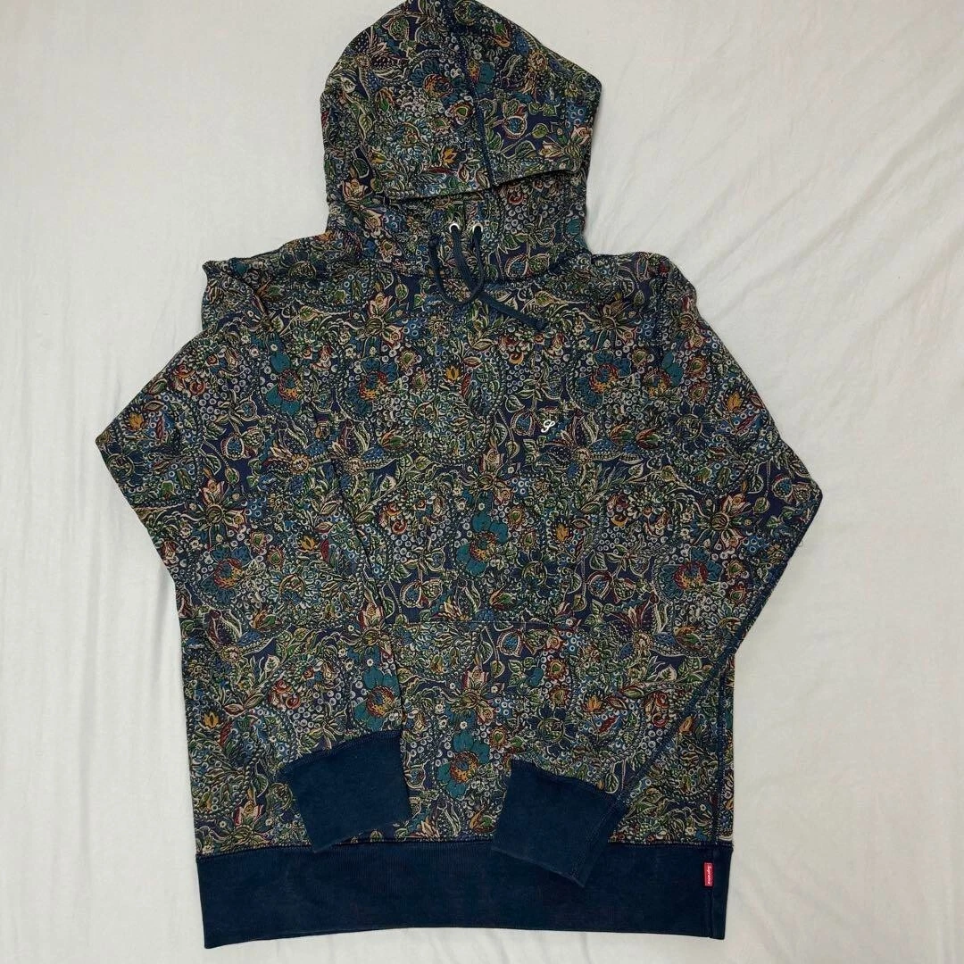 Sweat à capuche Supreme Paisley 2011 bleu marine taille M vintage petite boîte logo du Japon JP !!!!