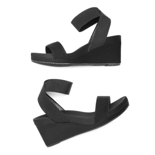 Women Summer Open Toe Sandals Elastic Ankle Strap Platform Wedge Sandals - Picture 4 of 29