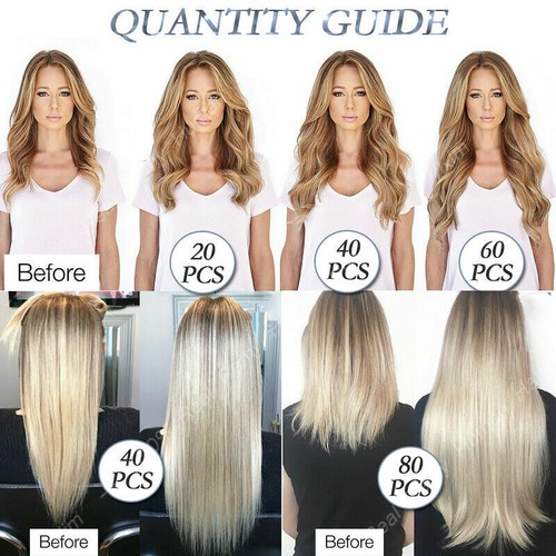 Invisible Tape In Remy Real 100%Human Hair Extensions Skin Weft Full Head 40PCS - Picture 7 of 100